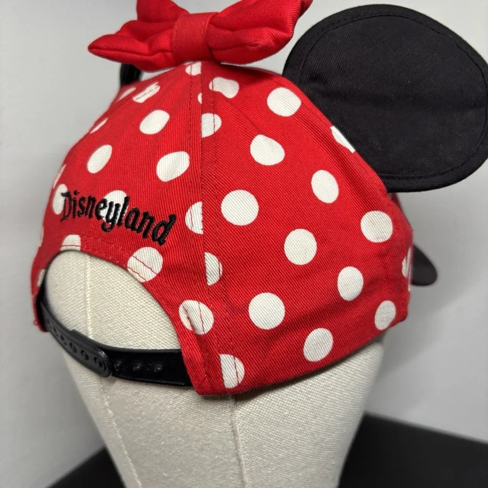 DISNEY Parks Minnie Mouse Hat Cap Ears Bow Snapback Youth Size Red W/ Polka Dots